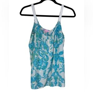 Lilly Pulitzer Chevonne Wide Strap Silk‎ Tank Womens Size M Gold Digger Flowy